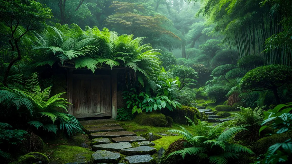 シダに隠れる木戸