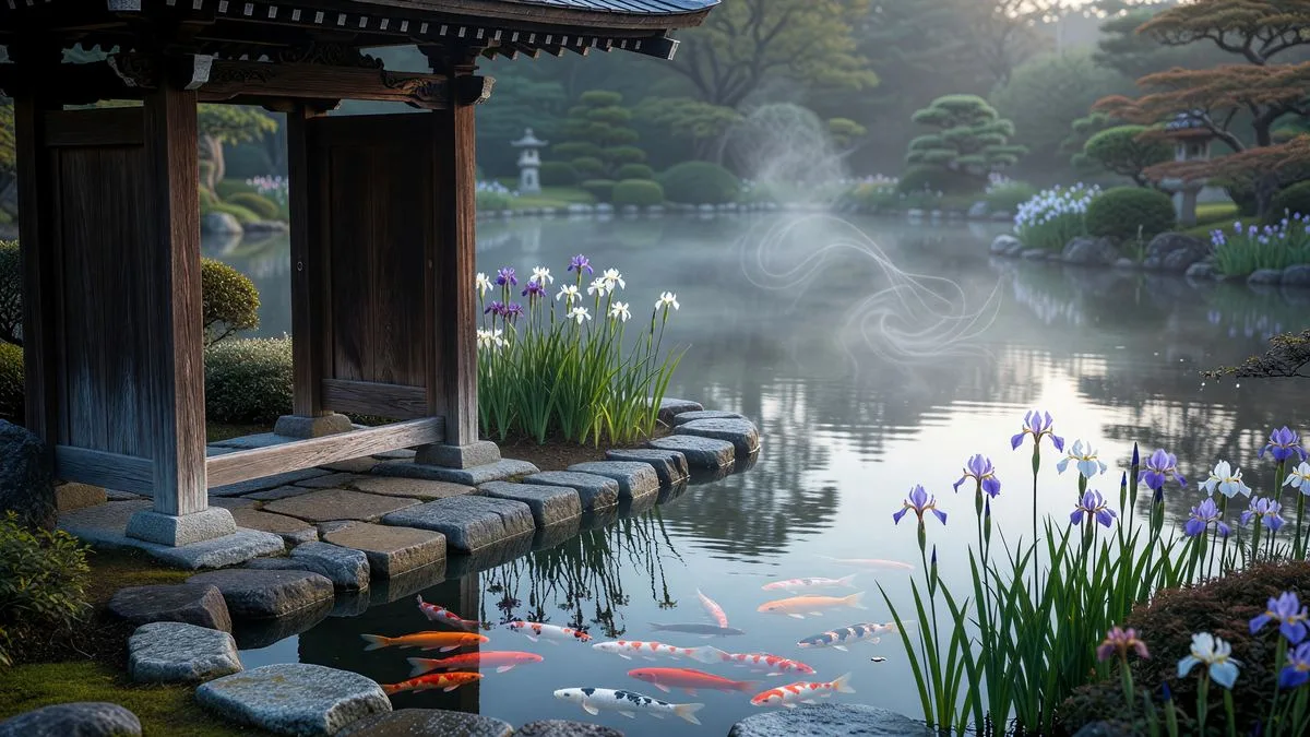 鯉と花菖蒲